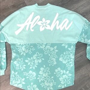 Mint Blue Floral Crew Neck Long Sleeve Sweatshirt